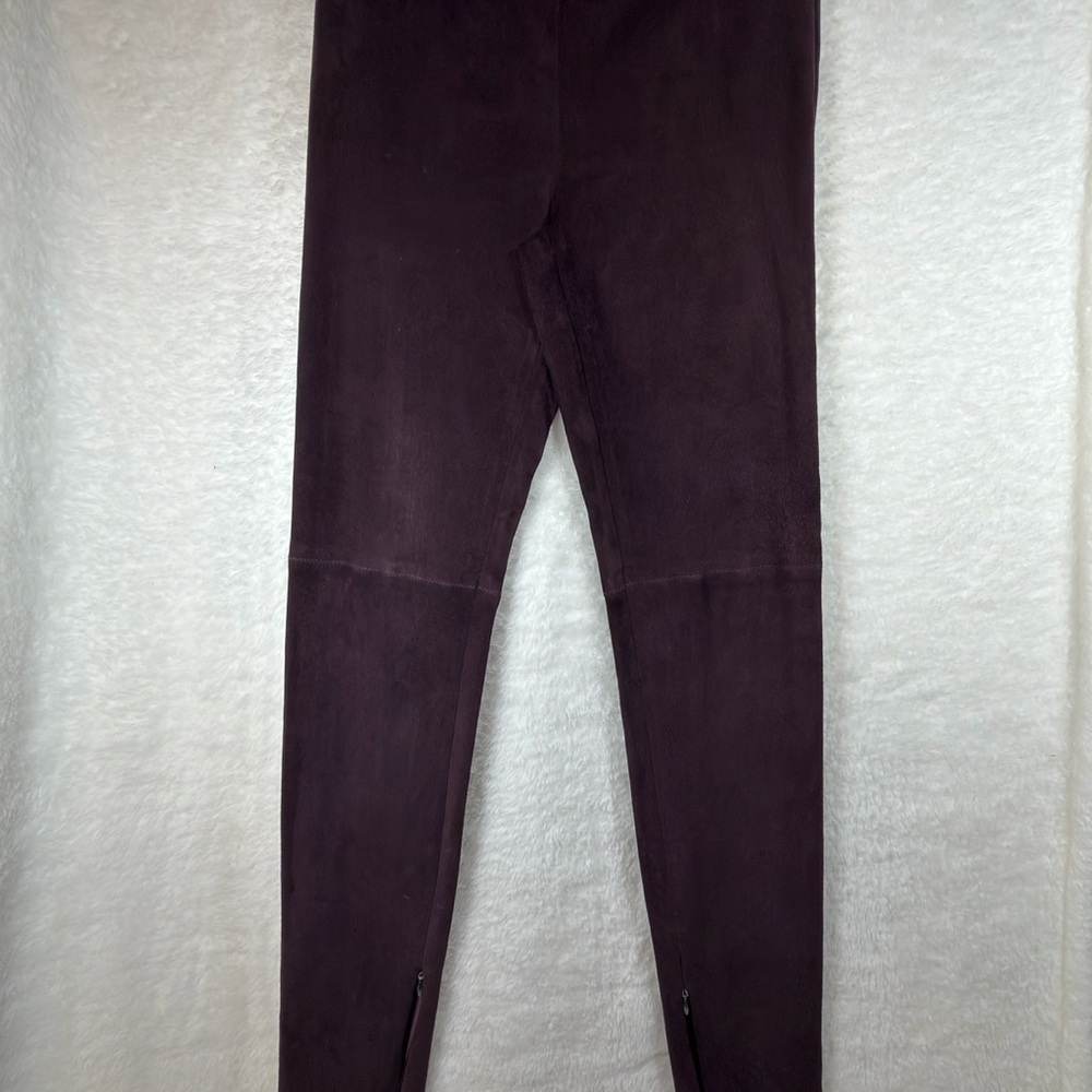 Elie Tahari Burgundy Suede-Look Leggings (A0103)